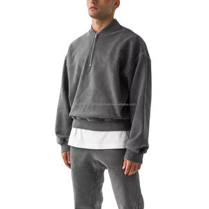 Custom Acid Washed 400GSM French Terry Hoodies Half Zipper <b>Jumper</b> Men 14 Quarter Zipper Sweatshirt Vintage - Product Image 2