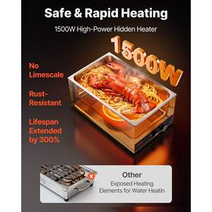 Commercial 1500W Electric Stainless Steel Food Warmer Fast Heating Countertop Buffet Bain Marie <b>Power</b> Cord Divider <b>Strip</b> for - Product Image 2