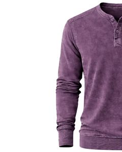 เสื้อสเวตเชิ้ตแขนยาวทรงเฮนลีย์สีม่วงสำหรับผู้ชาย สไตล์ลำลอง กระดุมผ่าหน้า มีกระเป๋า ใส่ได้ในฤดูหนาว ผ้าฝ้าย ทรงเข้ารูป แฟชั่นทันสมัย - Product Image 4