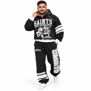 Ensemble survêtement homme molletonné épais avec sweat à capuche imprimé et pantalon de jogging, style streetwear, personnalisable avec logo, vente en gros OEM - Product Image 2