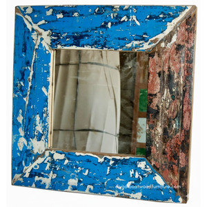 Miroir artisanal en bois de bateau recyclé, couleur naturelle, pour décoration murale et intérieure, salon ou chambre, vente en gros - Product Image 2