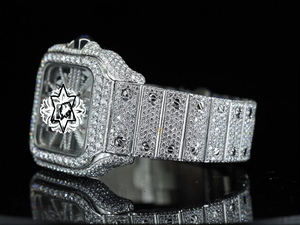 Montres RUDRA JEWELS : Montre de Luxe en Acier Inoxydable avec Diamants Moissanite, Mouvement Mécanique, Style Vintage Sportif Élégant, Creuse et Ornée de Cristaux - Product Image 1