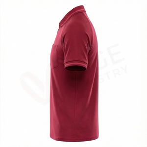 Polo à manches courtes pour homme, couleur bordeaux, avec fermeture éclair et poche, design tricoté uni, coupe classique - Product Image 3