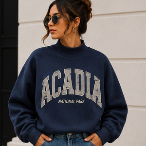 OEM Women's Oversized <b>Mock</b> <b>Neck</b> Sweatshirt Acadia National Park Letter Print Fleeced Warm Winter Fall Youth Sports Club Wear <b>Top</b> - Product Image 3