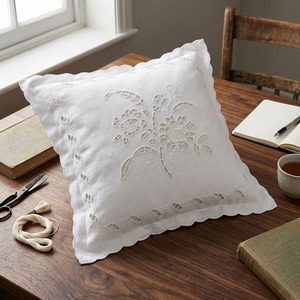White Cotton <b>Square</b> Seat Cushion Cover Embroidered Cut-out Floral Customizable Scallop Throw <b>Pillowcase</b> Sofa Home Hotel Decor - Product Image 2