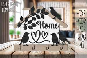 Décoration murale de maison d'oiseaux de haute qualité, modèle prêt à découper au laser, aspect bois métallique, ornement suspendu pour entrée et salon - Product Image 5