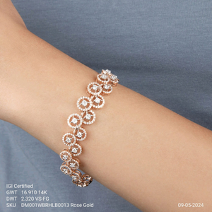 สร้อยข้อมือเพชรทรงกลมสีโรสโกลด์เพาะเลี้ยงในห้องปฏิบัติการ รับรองโดย IGI สร้อยข้อมือเทนนิสหรูหรา ของขวัญเครื่องประดับสำหรับวันครบรอบแต่งงาน - Product Image 2