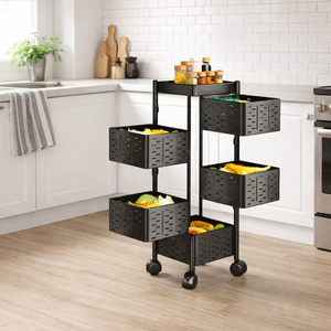 Factory Clearance Standing Modern Multi-Functional 360 Degree Movable <b>Rotating</b> Basket 5-layer Non-folding Carbon Steel Precision - Product Image 3
