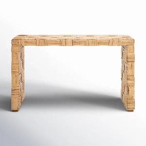 Mesa Consola Convertible de Hierro con Espejo, Acabado Tejido Natural, Diseño de Patas Robustas, Mueble Moderno para Entrada de Hotel - Product Image 3
