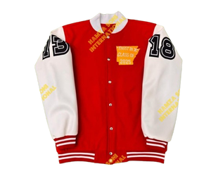 Blouson universitaire rouge et blanc pour homme, avec patchs lettres personnalisés, col rabattable, bouton unique, style streetwear décontracté, hiver, embossé sur le devant - Product Image 1