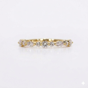 แหวนทอง 14K ประดับเพชรแท้ เพชรเพาะเลี้ยงในห้องปฏิบัติการ แหวนแบบซ้อนได้ ทองคำแท้ รูปทรงมาร์คีส์ แหวนแต่งงาน แหวนเรียงซ้อนแบบอินฟินิตี้ - Product Image 1