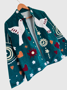 Veste en velours brodée, col mandarin, manches longues, grande taille, style Prairie Chic pour femme, broderie florale faite à la main, tenue d'automne - Product Image 3