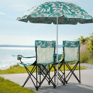 Chaise de plage pliante portable 2 places en pin avec parasol amovible - Product Image 3