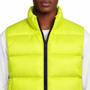 Gilet matelassé jaune fluo pour homme, col montant, fermeture éclair, rembourré en duvet, léger, vêtement d'extérieur sportif pour l'hiver - Product Image 3