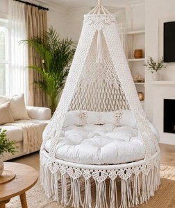 Balançoire double en macramé blanc, chaise suspendue en macramé, lit en macramé, hamac suspendu, lit suspendu en macramé, balançoire luxueuse - Product Image 2