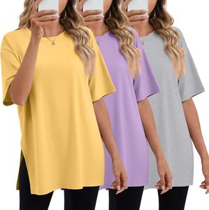 เสื้อยืดคอกลมแขนสั้นทรงโอเวอร์ไซส์สำหรับผู้หญิง สีพื้น ทรงหลวม ผ้าฝ้ายเจอร์ซีย์ 100% ใส่ได้ทุกฤดู เสื้อยืดถัก ODM - Product Image 3