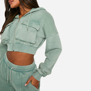 Ensemble de survêtement tendance 2 pièces pour femme, 100 % coton, séchage rapide, écologique, avec sweat à capuche et pantalon de jogging, effet délavé, collection Hiver 2026 - Product Image 4