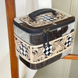 Estuche de Joyería de Cuero Vacuno a Cuadros 2025, Diseño Inspirado en Corazones, Organizador de Joyería Hecho a Mano, Estuche de Viaje para Mujer - Product Image 4