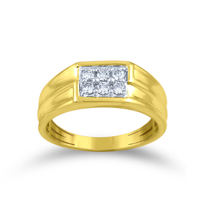 Anillo de Lujo para Hombre en Oro Amarillo de 18K con Diamantes en Racimo Rectangular, Anillo de Boda con Engaste Invisible, Joyería Fina, Proveedor Mayorista - Product Image 1