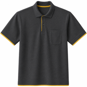 Chemises d'été personnalisées pour hommes avec poche, gris foncé uni, 100 % coton, manches courtes, respirantes, séchage rapide, pour le golf, coupe athlétique, bureau - Product Image 1