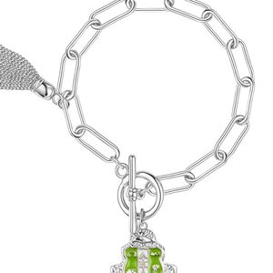 Bracelet chaîne argenté avec breloque bouclier, fermoir à bascule et détail pompon – Bijou décoratif élégant pour femme - Product Image 5