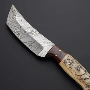 Cuchillo de Caza de Acero Inoxidable de Damasco con Grabado de Lobo, Mango de Madera Exótica, Hecho a Mano, Cuchillo para Bushcraft, Hoja de 3 Pulgadas, 1 Año de Garantía - Product Image 2