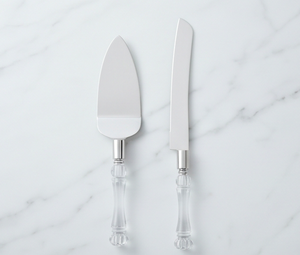 Ensemble de service à gâteau en acier inoxydable avec poignée en cristal acrylique, parfait pour les mariages, les cadeaux et les fêtes - Product Image 1
