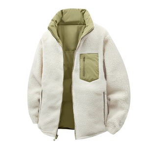 Fleece Jacket Cream Orange Zipper Stand Collar Windproof Winter Casual Loose Fit Thick <b>Sherpa</b> Lining Regular Sleeve - Product Image 6