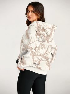 Sudadera con capucha de forro polar oversize para mujer, diseño de camuflaje, estilo casual urbano de manga larga y ajuste holgado - Product Image 4