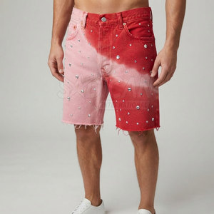 Nouvelle Collection Short Homme en Coton Lavé Décontracté, Grammage Lourd, Effet Délavé au Soleil, Strass, Couleur Unie, Séchage Rapide, Style Streetwear Tendance, Idéal pour l'Été et le Quotidien - Product Image 4