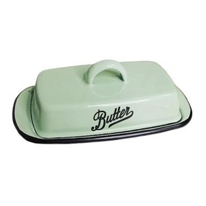 Pot à beurre de style vintage avec couvercle à poignée arquée, étiquette de beurre imprimée, plateau de service rectangulaire, élégant récipient à beurre pour la cuisine - Product Image 3