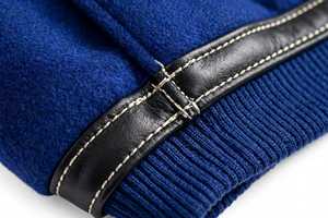 Breathable Men's Varsity Jacket Woolen Fabric Crew Neck Letter Patch <b>Snap</b> Button Sheep Fur Trim Casual Winter - Product Image 4