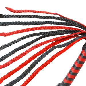 Professional <b>Leather</b> <b>Flogger</b> Red Black Braided Whips with Knotted Handle - Product Image 6