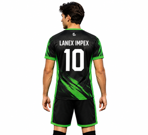 Ensemble d'uniformes de football personnalisés sublimés avec maillot, short, chaussettes, ballon et crampons, noir et vert, vêtements de sport d'équipe avec nom - Product Image 4
