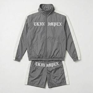 Men’s Streetwear Tracksuit Set – Gray Zip-Up <b>Jacket</b> & Shorts with Bold <b>Gothic</b> Lettering | Sporty Casual Outfit for Men - Product Image 1