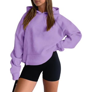 Sudadera con Capucha Extra Grande para Mujer, Manga Larga, Color Morado Sólido, Tejido de Algodón, Estilo Otoñal, con Bolsillos - Product Image 1
