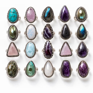 Wholesale Gemstone <b>Rings</b>, Boho <b>Ring</b> <b>Set</b>, Natural Crystal Statement <b>Rings</b> for Women, Adjustable Jewelry Bulk Gift - Product Image 3