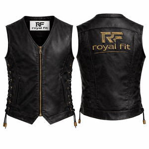 Chaleco de Motociclista Personalizado de Cuero Genuino, Impermeable, Transpirable, para Hombre, sin Mangas, con Cierre de Cremallera y Detalle de Cordones, Ropa Exterior para Motocicleta - Product Image 1