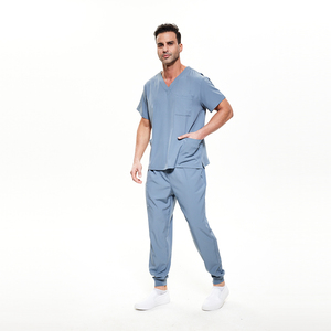 Conjuntos de Uniformes Médicos para Hombre de Hospital, de Algodón y Poliéster, Tejido de Punto, con Detección de Agujas, Fusión sin Costuras, Parte Superior y Pantalones - Product Image 1