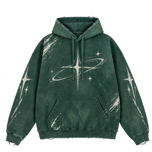 Sudadera con Capucha Extra Grande para Hombre, Verde Liso, 100% Algodón, Estilo Vintage Lavado, con Bolsillo, Ropa de Invierno - Product Image 1