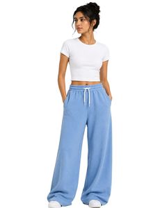 Custom <b>Light</b> Blue Women Wide Leg Sweatpants High Waist Loose Fit Casual Fleece <b>Lounge</b> Streetwear Trousers For Women Girls Wear - Product Image 1