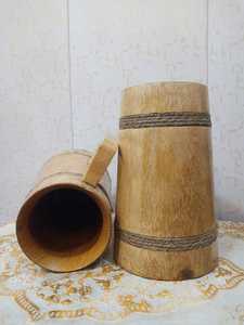 Handmade Wooden Beer Mug Eco-Friendly Rustic Carved Wood Cup With Rope Detailing Classic Vintage Style Home <b>Drinkware</b> - Product Image 4