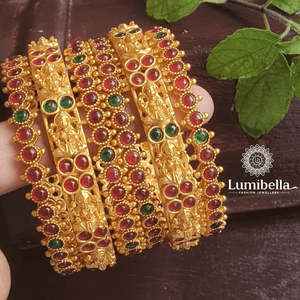 Bridal Gold Plated Matte <b>Bangle</b> <b>Set</b> with Pearl and Diamond Accents - Product Image 1