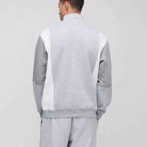 Sweat-shirt zippé gris et blanc pour homme, coupe oversize, col montant, style décontracté automne, tricoté à manches longues - Product Image 2