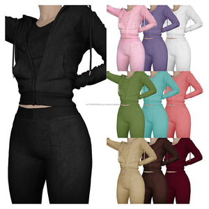 Women's Clothing Fleece Hoodie Set Zipper Pocket Crop Top <b>Jacket</b> <b>Velvet</b> Jogging Suit Velour Tracksuits Women Three Piece Set - Product Image 2