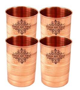 Copper Drinking <b>Glass</b> <b>Set</b> Hammered Band Tapered Copper <b>Tumblers</b> For Water Juice Home Kitchen Restaurant - Product Image 6