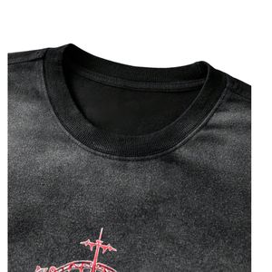Custom Oversized Vintage Acid Wash T <b>Shirt</b> Gothic Skull Cross Graphic Print Heavyweight Cotton Harajuku <b>Y2K</b> Streetwear Men Women - Product Image 3