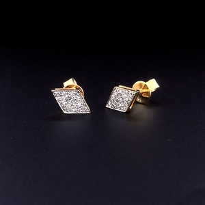 925 Silver Gold Vermeil Kite Shape Cluster Pave Brilliant Cut E VVS IGI Certified Diamond <b>Stud</b> <b>Earrings</b> - Product Image 1