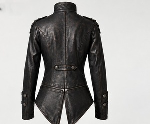 Men's Black Leather <b>Jacket</b> With Double Breasted Zipper Closure Stand Collar - Product Image 3