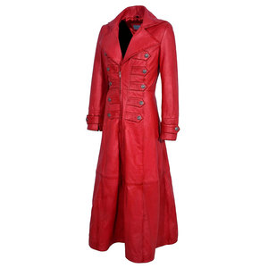 เสื้อโค้ทยาวสีแดงสำหรับผู้หญิง สไตล์โกธิค หนังเทียมแท้ 100% ผลิตตามสั่ง ขายส่ง ปี 2026 - Product Image 2